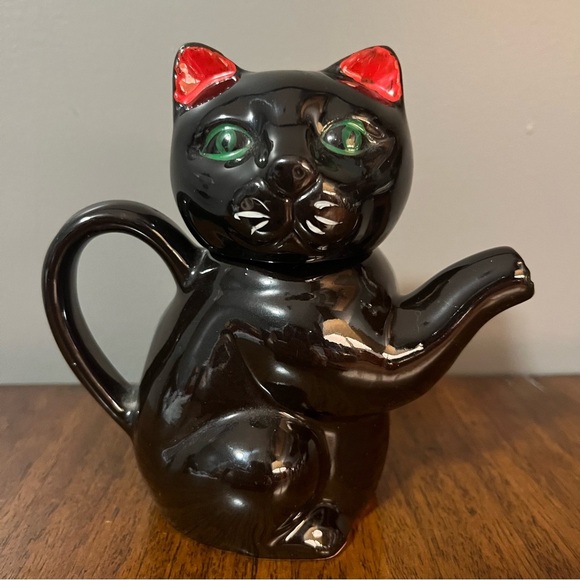 Vintage glossy Black Cat Ceramic Teapot for one. Japan 1950’s - Picture 1 of 13